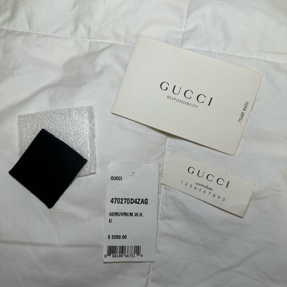 GUCCI SYLVIE TOP HANDLE BAG LEATHER MINI in Black with gold, red, & green detail - Picture 9 of 10